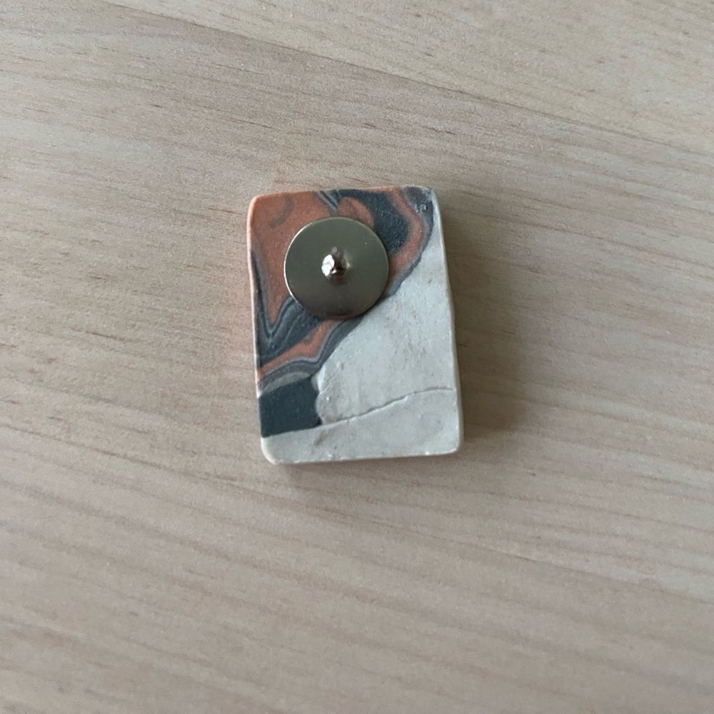 Glazed Ceramic Handmade Rectangular Pin - Picture 3 of 3